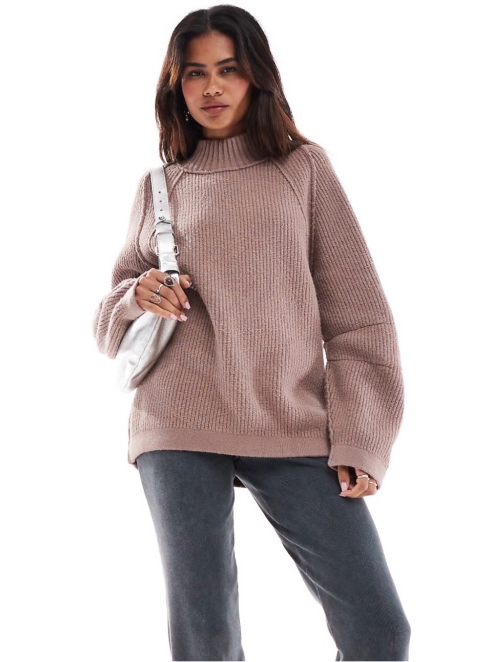 FREE PEOPLE Vintage Brown High Neck Oversized Sweater M